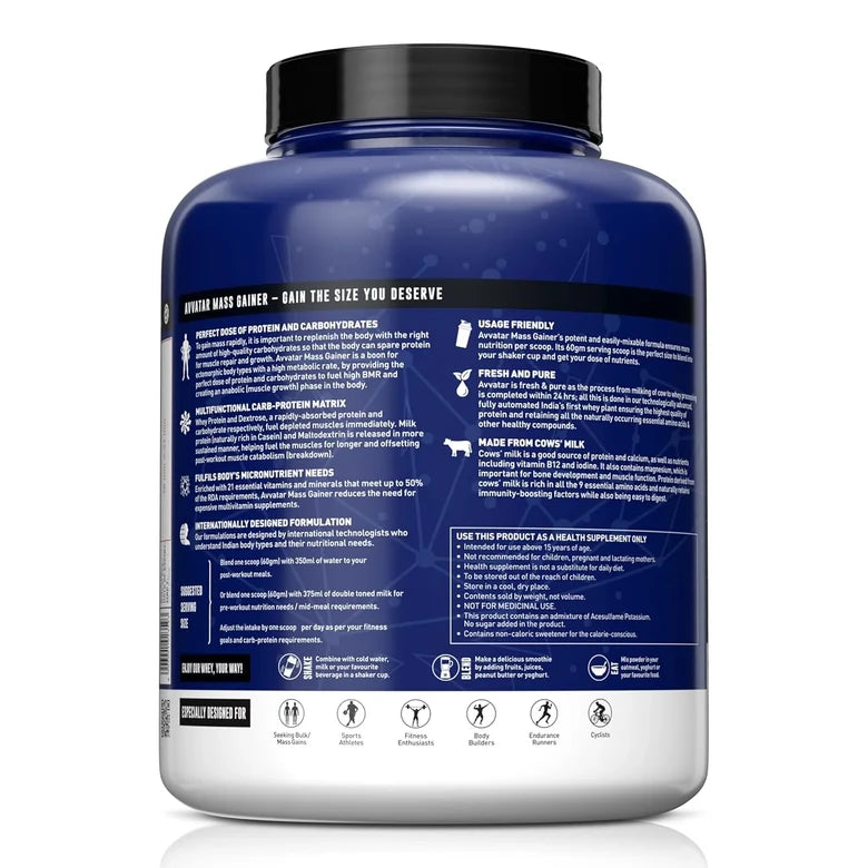 Avvatar Mass Gainer 2kg | 33 Servings | Sugar free | Gluten free | Soy free
