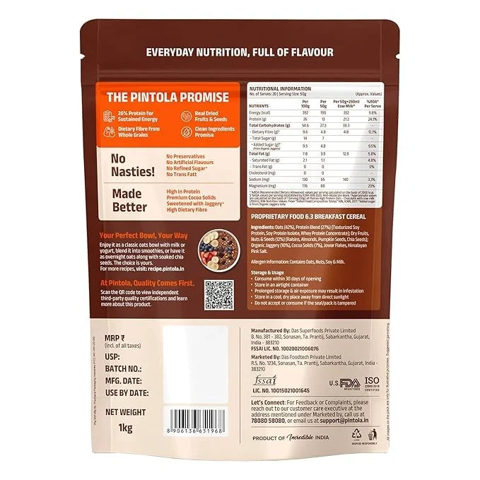 PINTOLA 26g High Protein Oats 1kg | Dark Chocolate