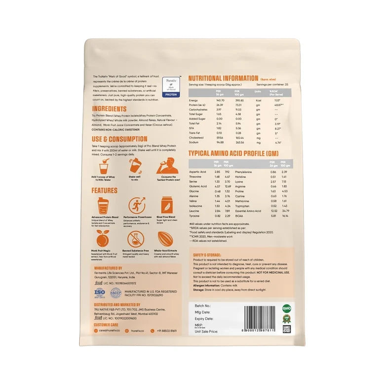 Trunativ Pro Blend Whey Protein Isolate & Concentrate| 907g | 26g Per Ser