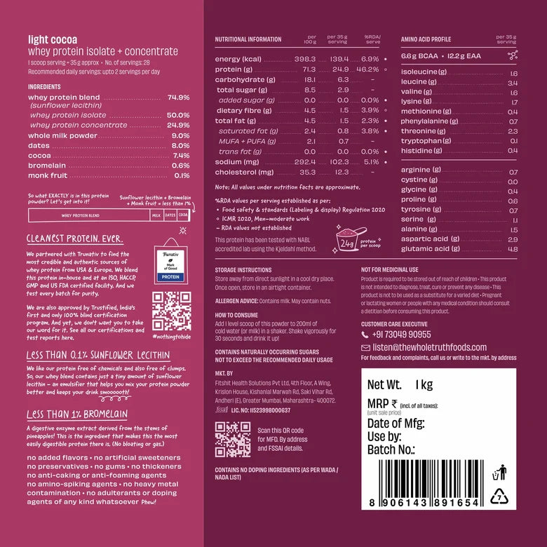 The Whole Truth 24g Whey Protein Concentrate