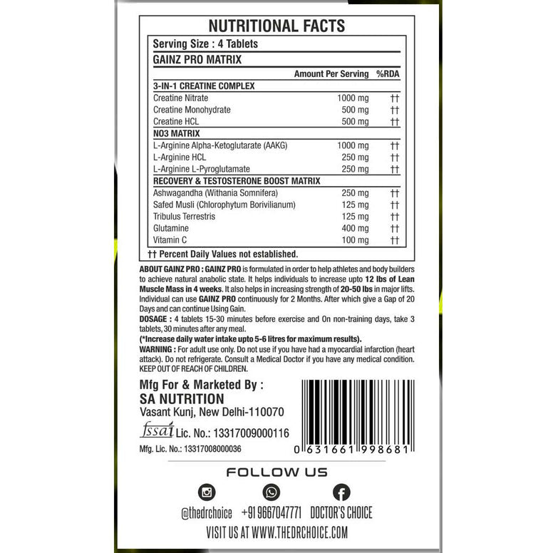 Doctor’s Choice Gainz Pro 100 Tablets – Dietary Supplement