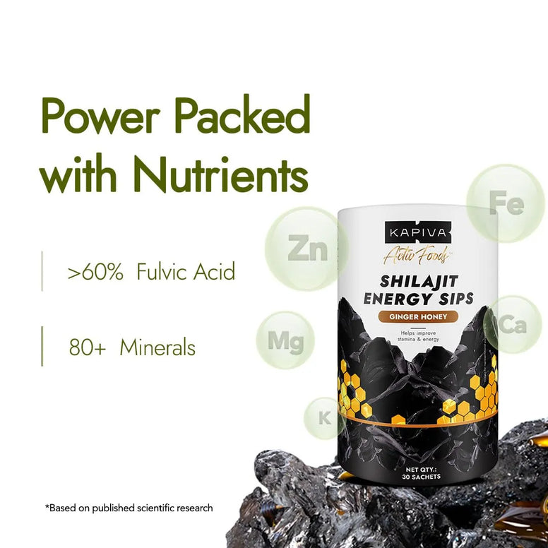 Kapiva Shilajit Energy Sips | 250mg Pure Shilajit | 30 Sachets